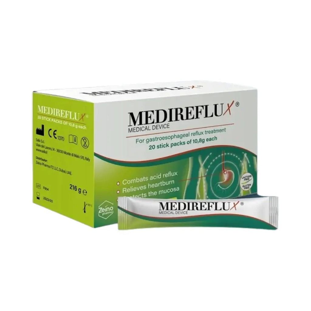 Medireflux Ice Lemon Oral Liquid Sachets 20s box – digestive comfort liquid sachets with refreshing lemon flavor.