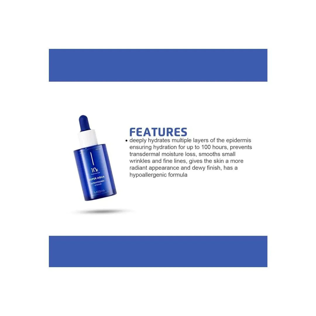 Missha Super Aqua Ultra Hyaluronic Acid Ampoule 47ml – Deep Hydration Face Serum