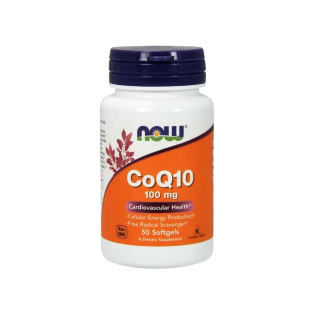 NOW CoQ10 100mg Softgels 50s bottle – antioxidant and cellular energy support supplement