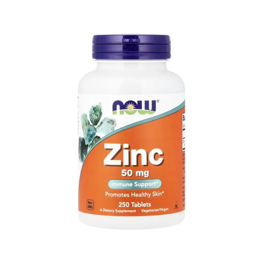 NOW Zinc Gluconate 50mg Tablets 250s - High Strength Zinc Supplement for Immune Support