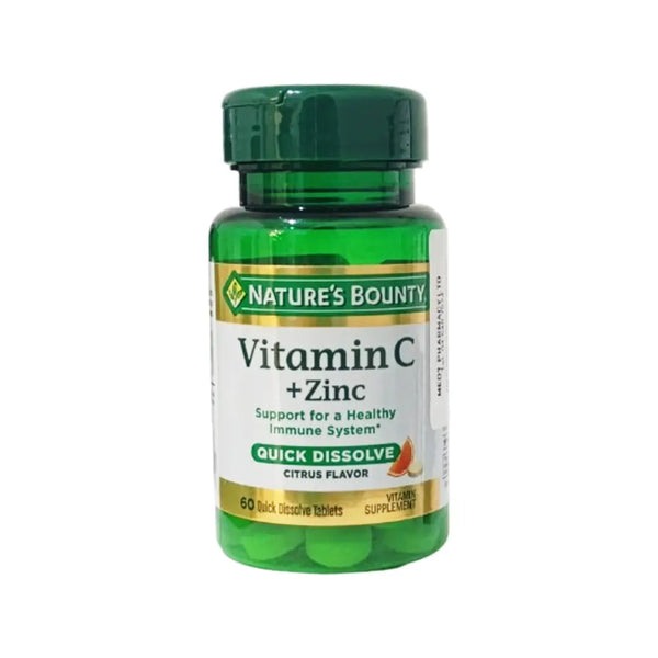 Natures Bounty Vitamin C + Zinc Citrus Flavor Quick Dissolve Tablet 60s