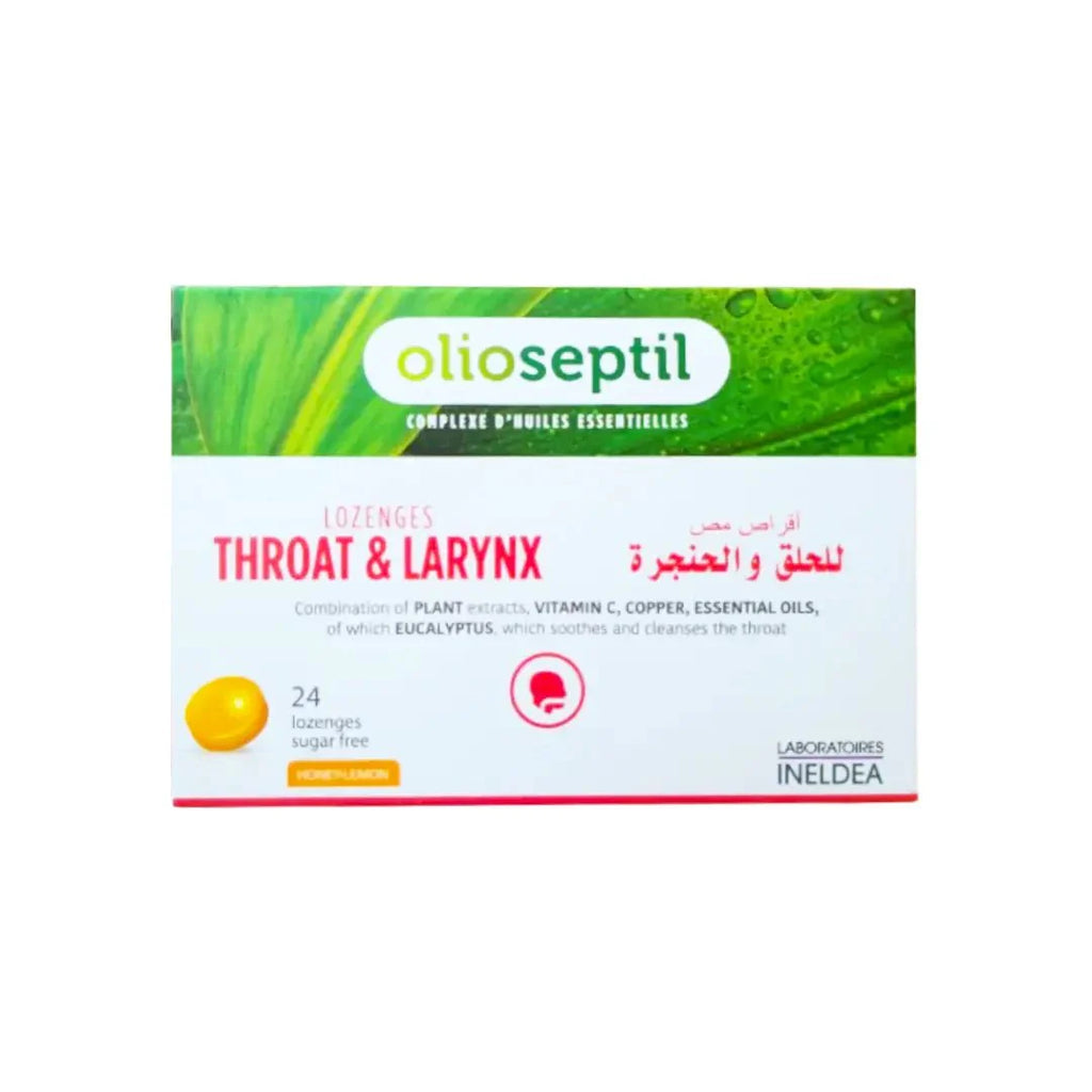 Olioseptil Throat & Larynx Honey Lemon Lozenges 24s Soothing lozenges for throat and larynx relief with honey and lemon flavor