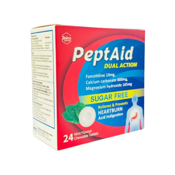 PeptAid Dual Action Sugar Free Mint Chewable Tablet 24s
