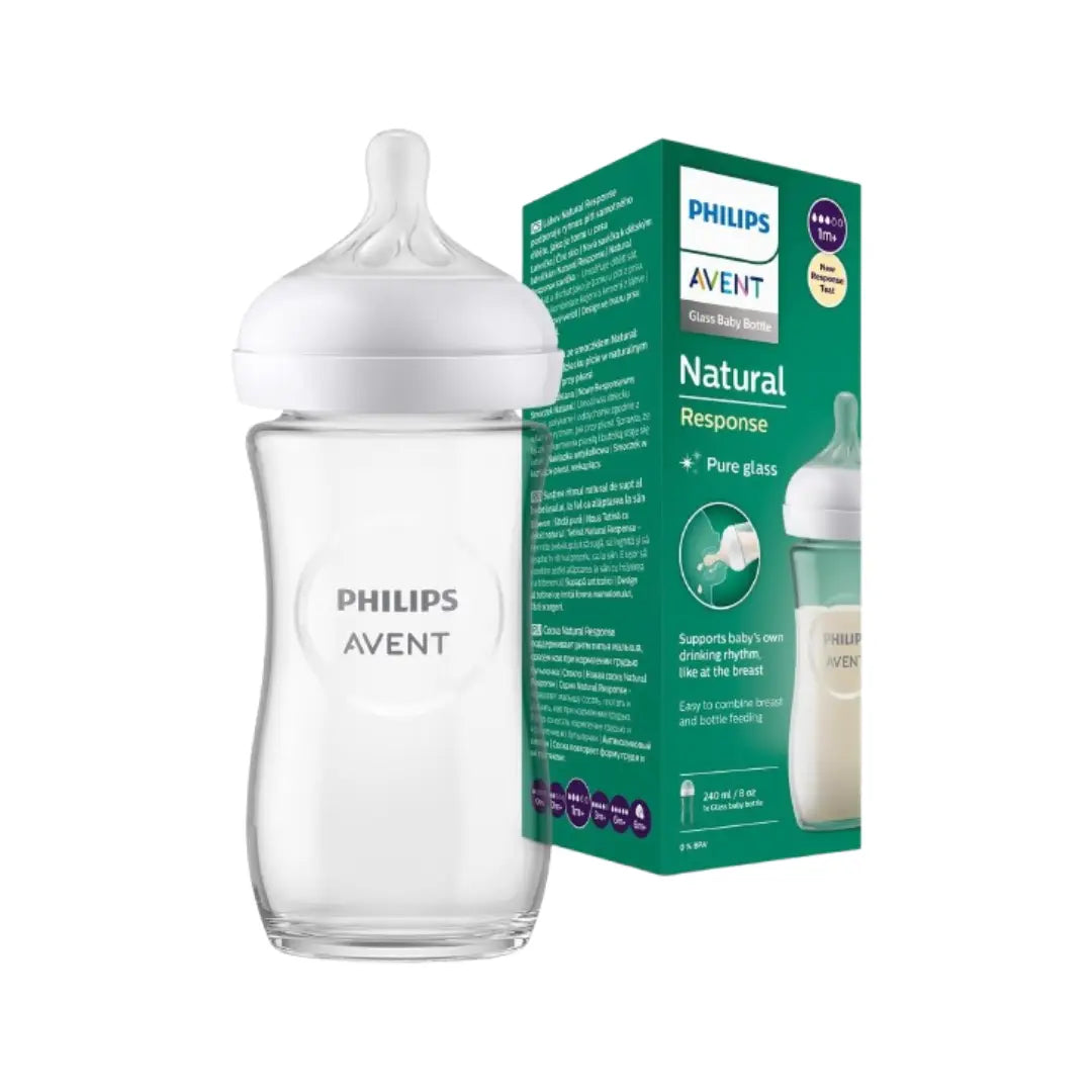 Philips Avent Natural 3.0 Glass Baby Bottle 240ml SCY933/01 | Anti-Colic Feeding Bottle | BPA-Free Infant Bottle