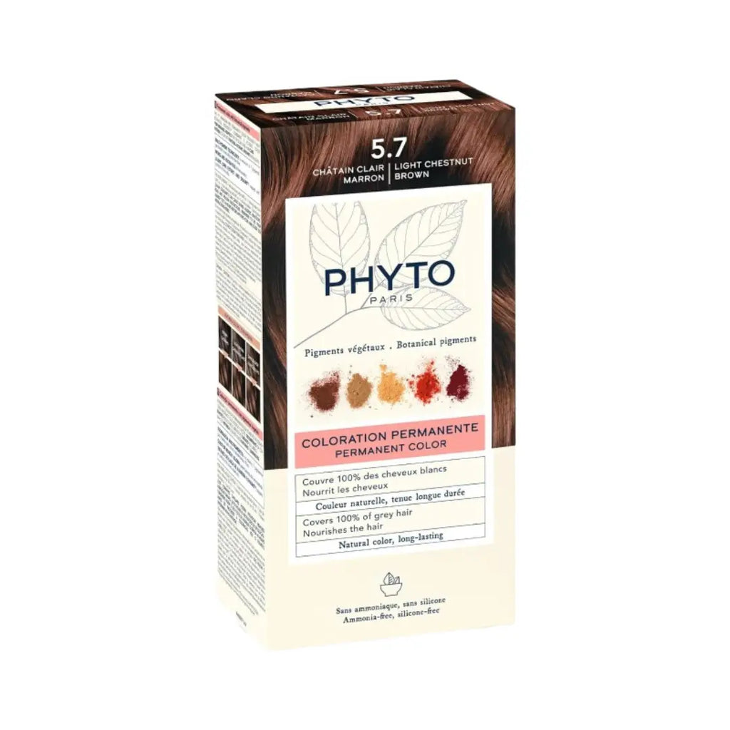 Phyto Phytocolor Permanent Hair Color 5.7 Light Chestnut Brown | Ammonia-Free Hair Dye | 100% Grey Coverage | Natural Looking Color