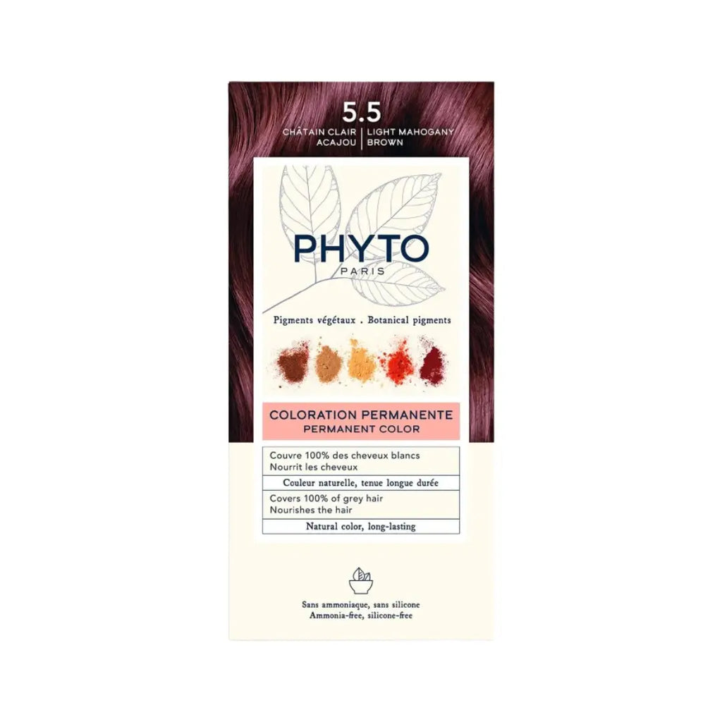 Phyto Phytocolor Permanent Hair Color 5.5 Light Mahogany Brown | Ammonia-Free Hair Dye | 100% Grey Coverage | Natural Looking Color