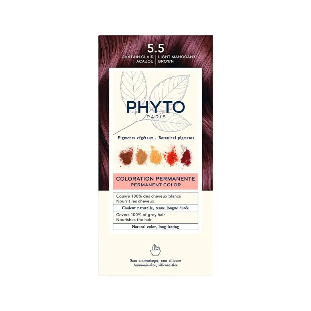 Phyto Phytocolor Permanent Hair Color 5.5 Light Mahogany Brown | Ammonia-Free Hair Dye | 100% Grey Coverage | Natural Looking Color