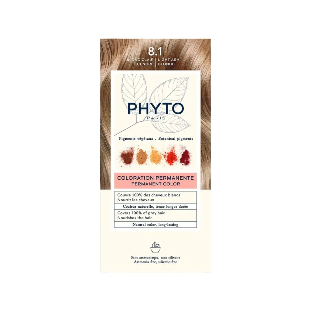 Phyto Permanent Hair Color 8.1 Light Ash Blonde | Ammonia-Free Hair Dye | 100% Grey Coverage | Natural Looking Color