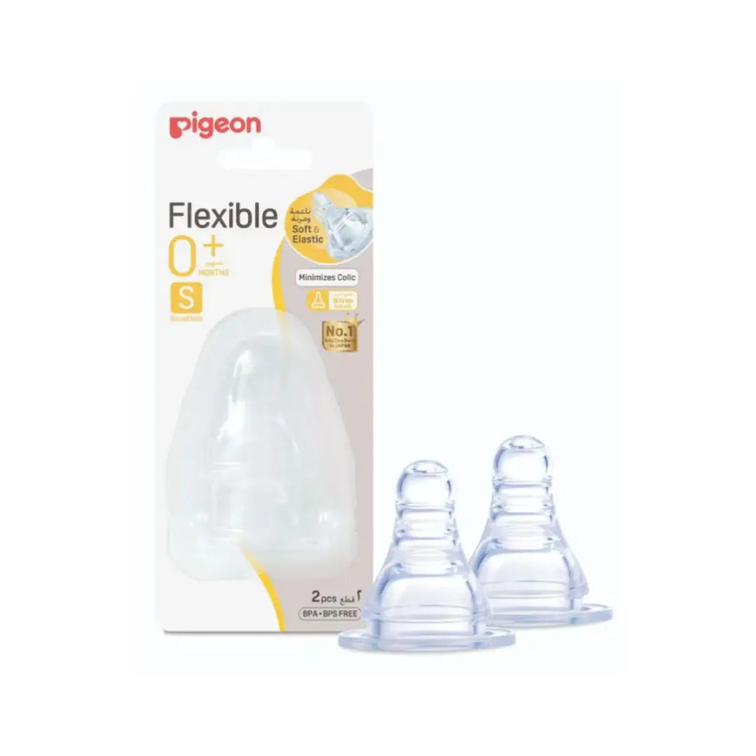 Pigeon Flexible Nipple 0+ Months Round Hole Small 2pcs 17338 – Soft Silicone Baby Bottle Replacement Teat