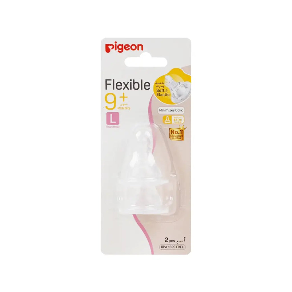 Pigeon Flexible Nipple 9+ Months Round Hole Large 2pcs 17341 – Soft Silicone Baby Bottle Replacement Teat