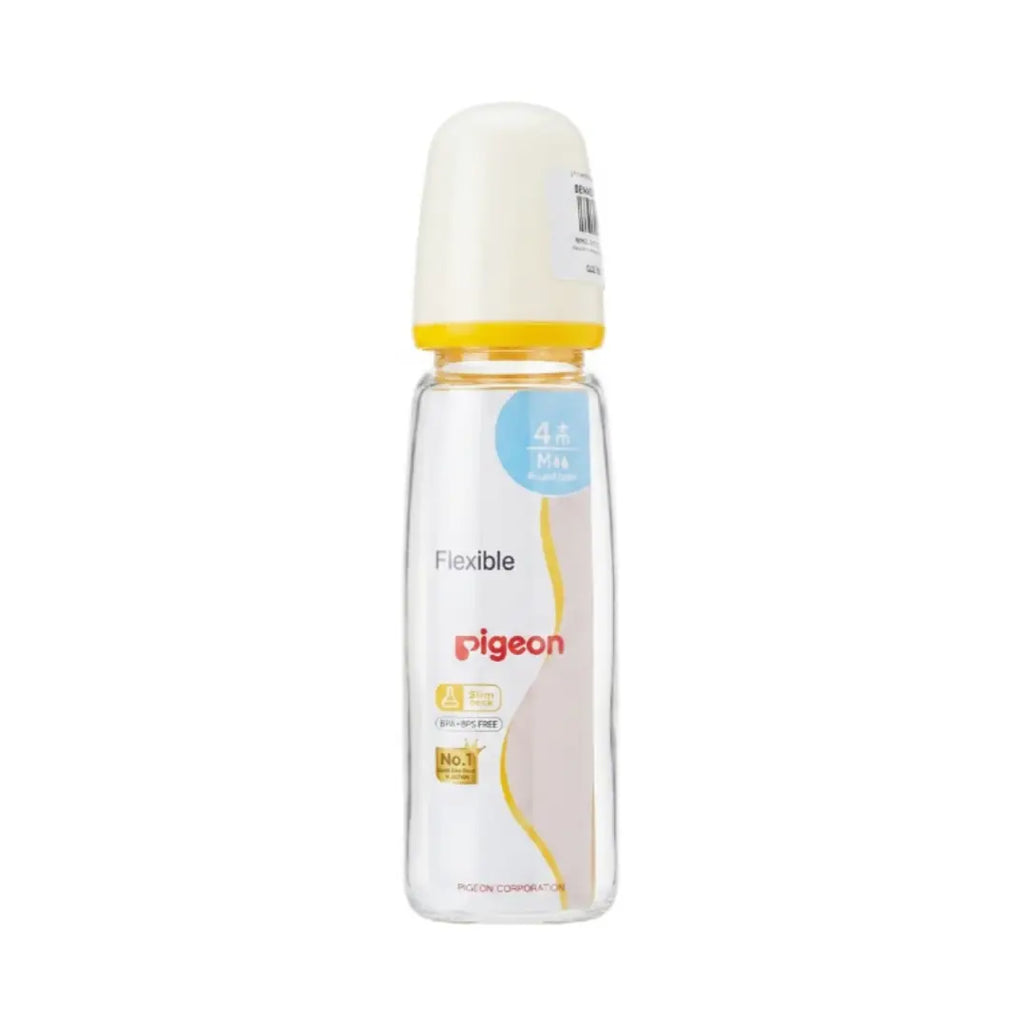 Pigeon Slim Neck Glass Nursing Bottle 200ml 4+ Months Round Hole M PA291-K6 – BPA-Free Baby Bottle with Silicone Nipple