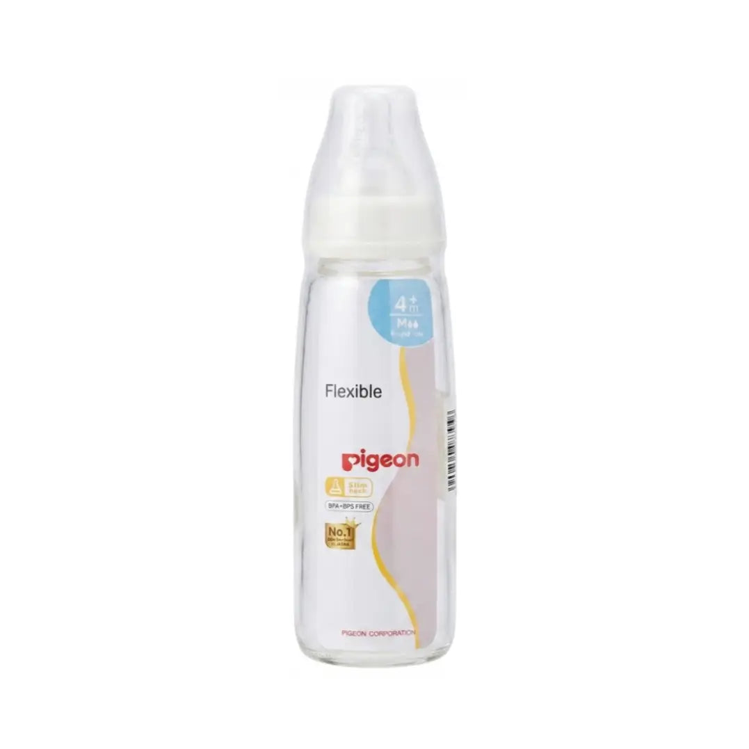 Pigeon Slim Neck Glass Nursing Bottle 200ml 4+ Months Round Hole M PA281-K6 – BPA-Free Baby Bottle with Silicone Nipple