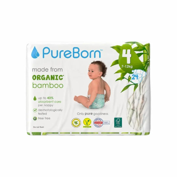 PureBorn Organic Bamboo Baby Diapers Size 4 24s