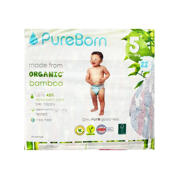 PureBorn Organic Bamboo Baby Diapers Size 5 22s