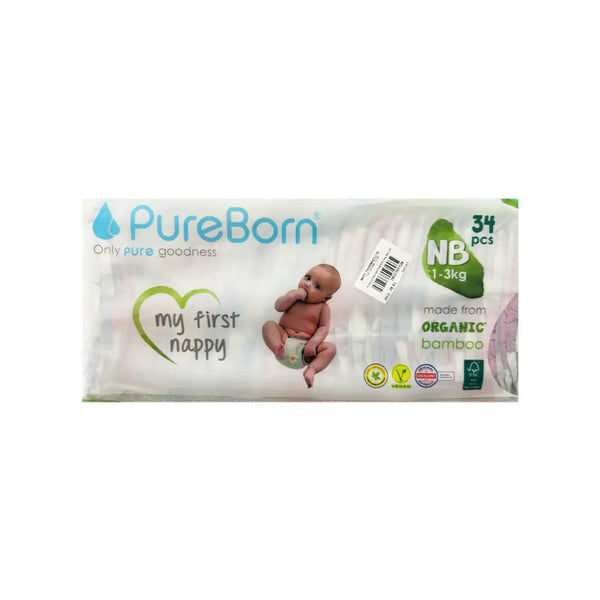 PureBorn Organic Bamboo Newborn Diapers NB 34s