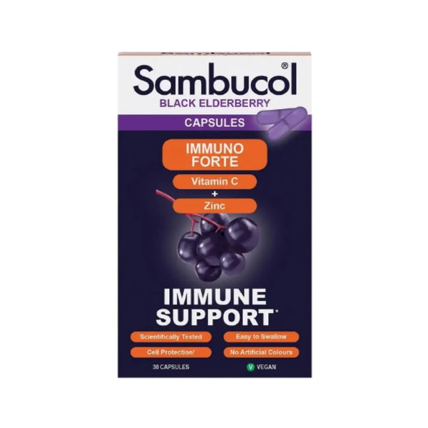 Sambucol Immuno Forte Vitamin C + Zinc Black Elderberry Capsule 30s