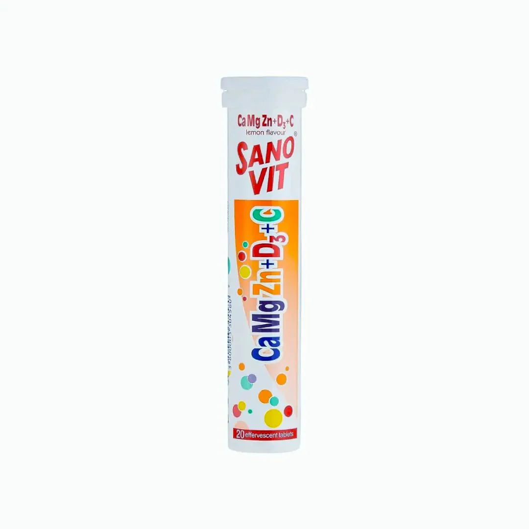 Sanovit CaMgZn+D3+C Lemon Effervescent Tablets 20s for bone health and immune support