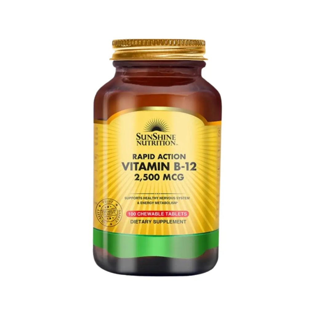 Sunshine Nutrition Vitamin B12 2500mcg Chewable Tablets 100s – High Strength Vitamin B12 Supplement