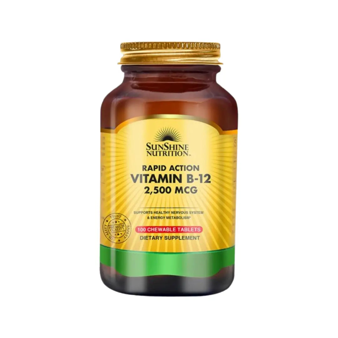 Sunshine Nutrition Vitamin B12 2500mcg Chewable Tablets 100s – High Strength Vitamin B12 Supplement
