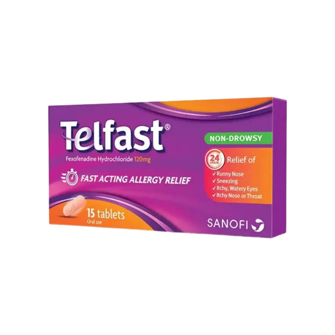 Telfast 120mg Tablets 15 Tablets – Non-Drowsy Allergy Relief for Hay Fever & Skin Allergies