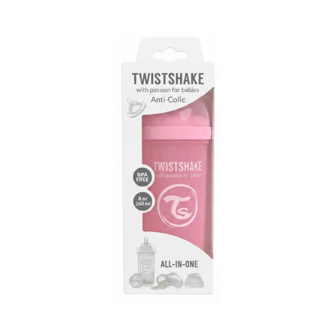 Twistshake Anti-Colic Baby Bottle 260ml Pastel Pink 78255 – BPA-Free Feeding Bottle