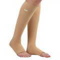 Person wearing below knee compression stockings for leg support