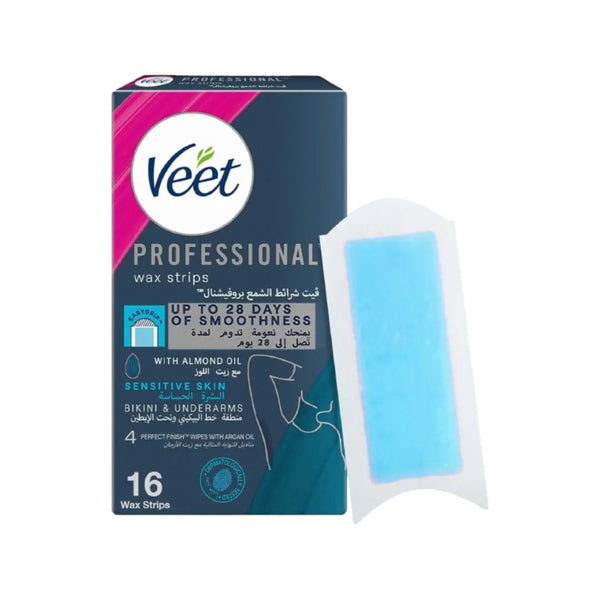 Veet Professional Wax Bikini & Underarms Sensitive Skin 16s + Wipes 4s