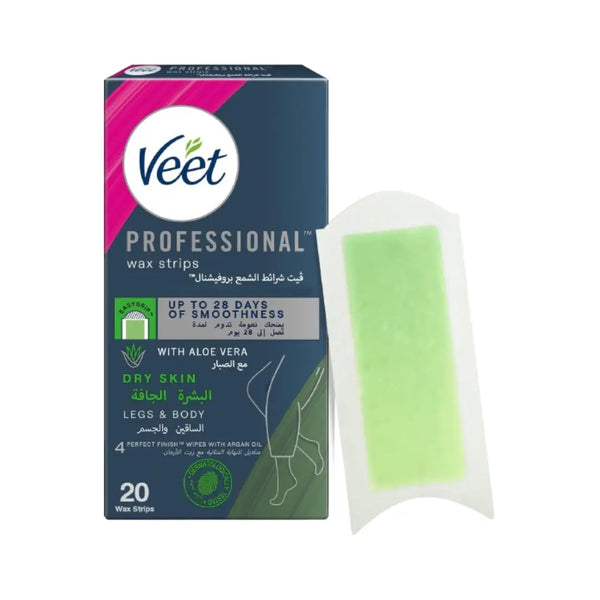 Veet Professional Wax Strips Legs & Body Dry Skin 20s + Wipes 4s