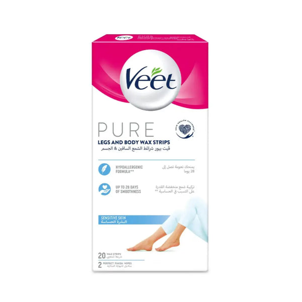 Veet Pure Legs & Body Wax Strips Sensitive Skin 20s