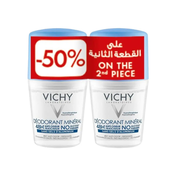 Vichy 48H Mineral Deodorant Roll 50ml 1pc + 50% Off on the 2nd PC