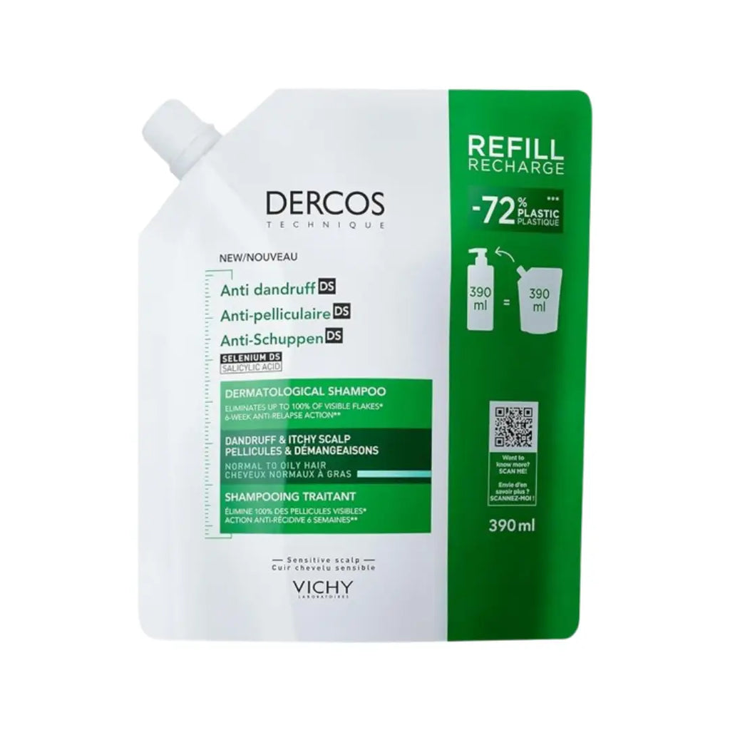 Vichy Dercos Anti-Dandruff Shampoo 390ml – Normal to Oily Hair & Scalp Care