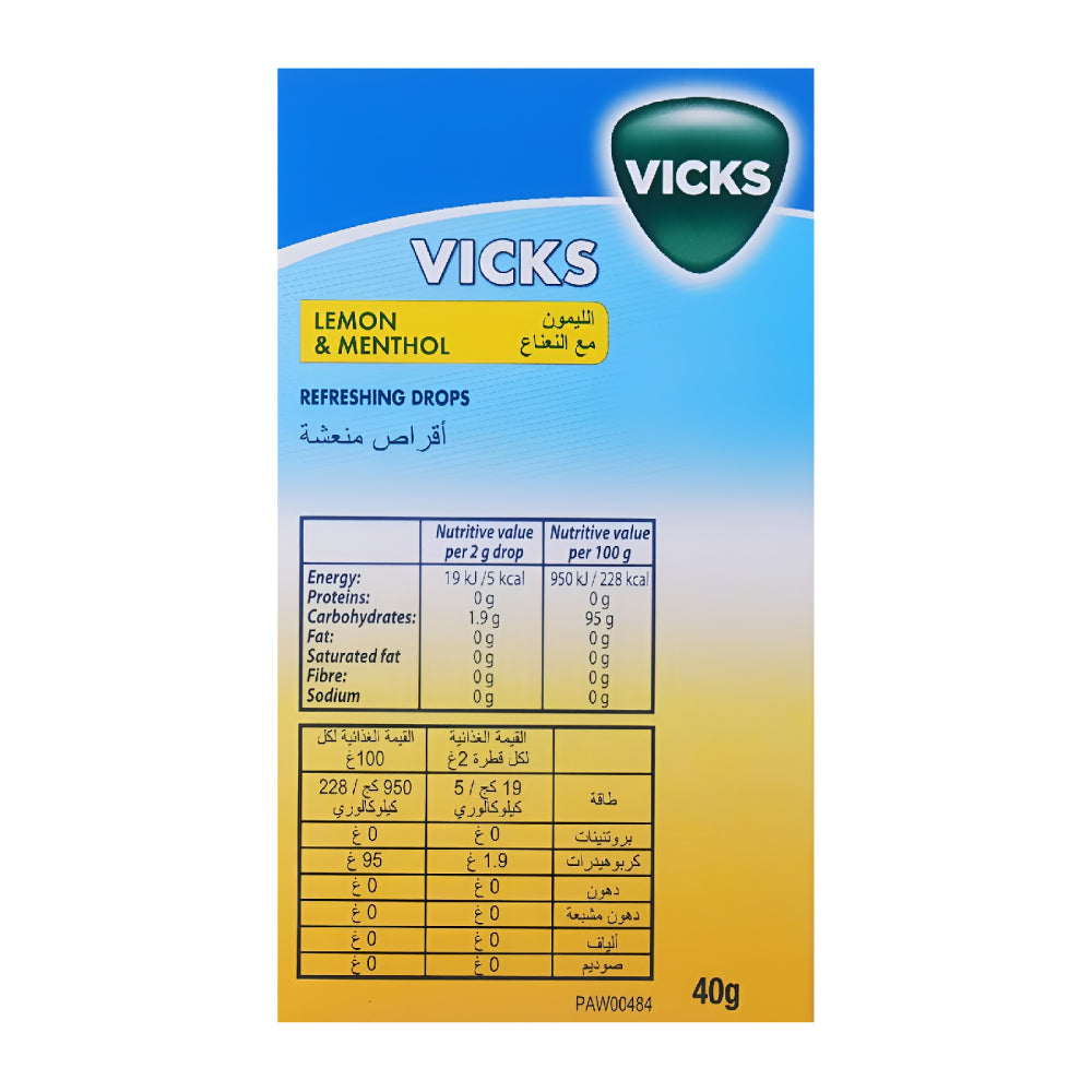 VICKS Menthol Refreshing Throat Drops 40g
