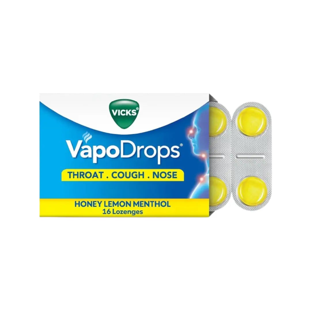 Vicks VapoDrops Honey Lemon Menthol Lozenges 16s Soothing Throat Lozenges with Honey