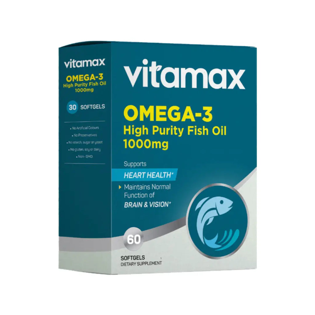Vitamax Omega 3 Fish Oil 1000mg Softgel Capsules 60s – EPA & DHA Daily Supplement for Heart, Brain & Eye Support