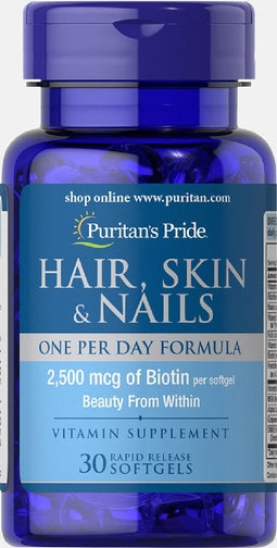 PURITANS PRIDE HAIR SKIN&NAIL 2500MCG SOFTGEL 30s