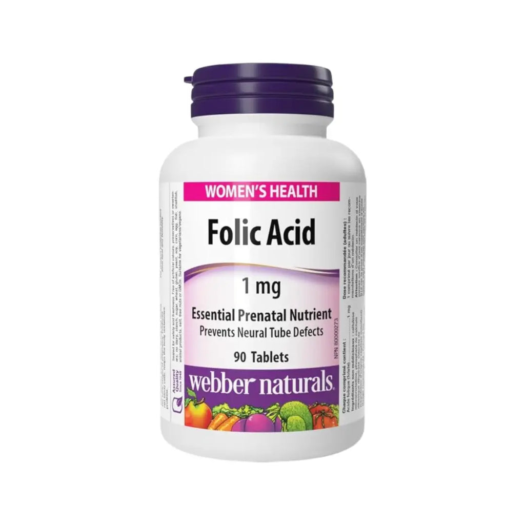 Webber Naturals Folic Acid 1mg (1000mcg) Tablets 90 Count – Vitamin B9 Supplement for Daily Nutritional Support