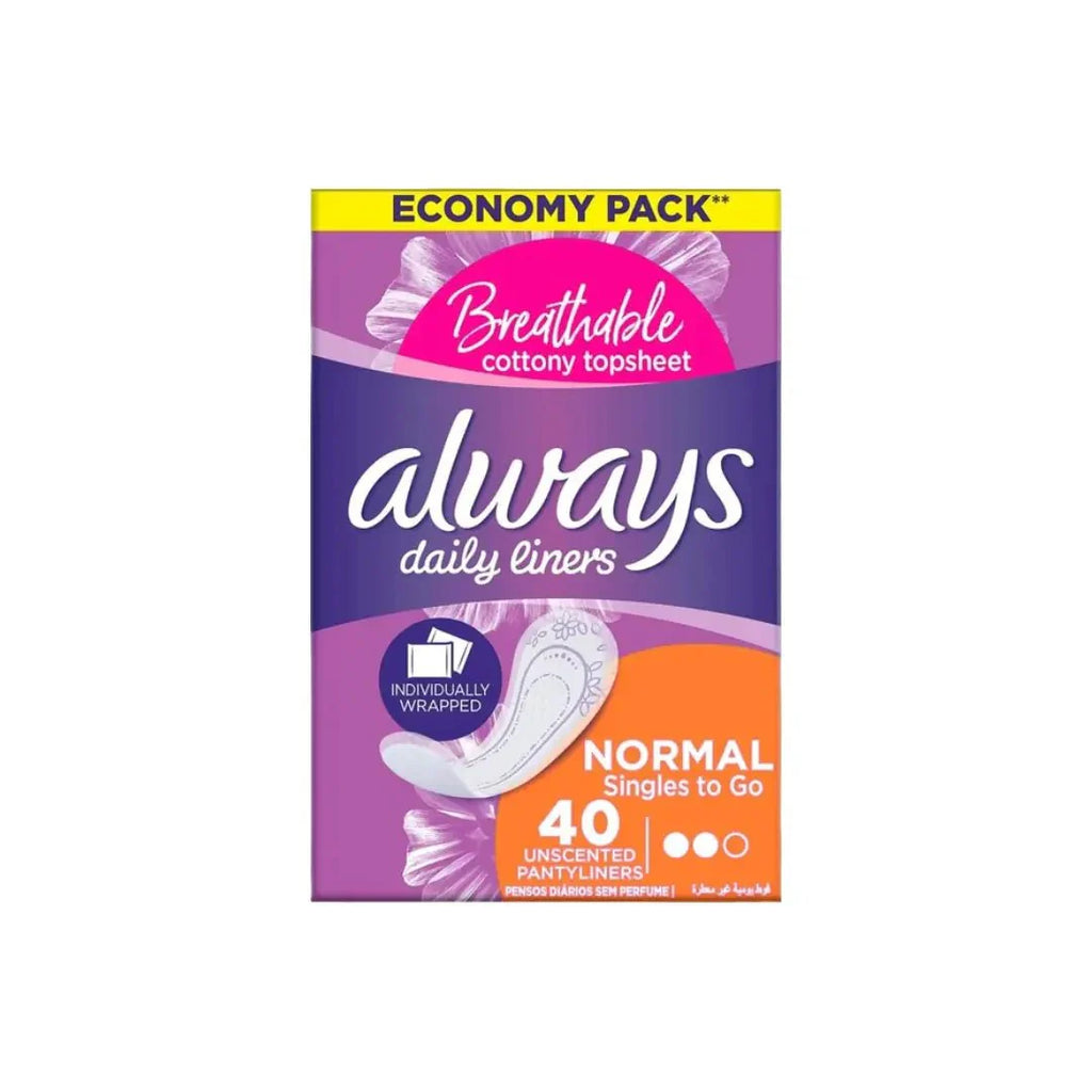 Always Daily liners فوط يومية عادية غير معطرة 40 فوطة