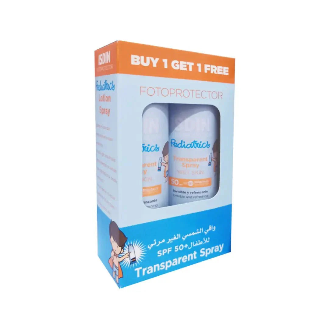 ISDIN FOTOPROTECTOR SPF50 PEDIATRICS بخاخ شفاف للبشرة الرطبة 250 مل 1+1
